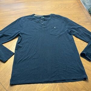 Navy blue organic cotton long sleeve Henley tee XL slim Kiabi eco concept